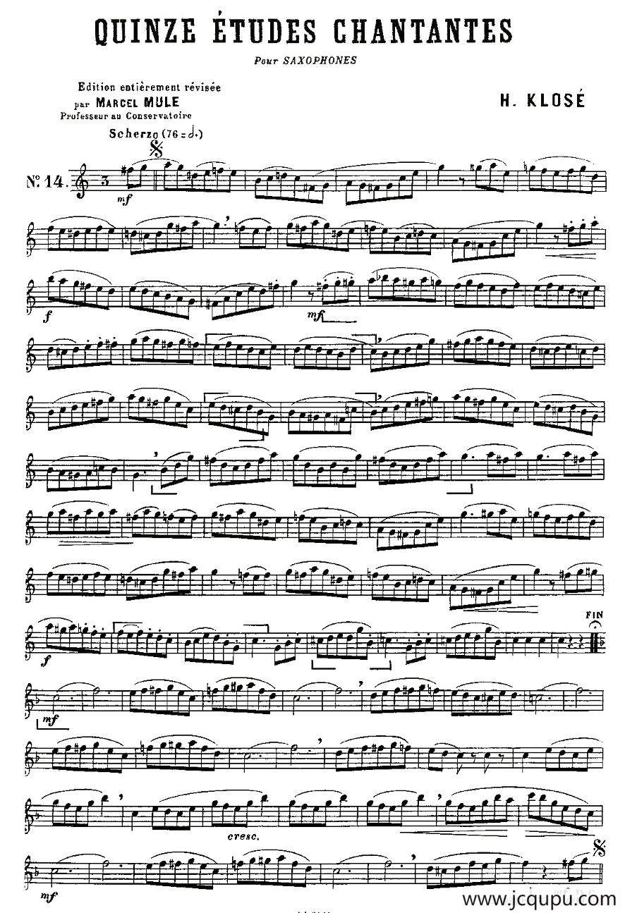 Klose Etudes Chantantes Pour Saxophone（练习曲之十四）简谱