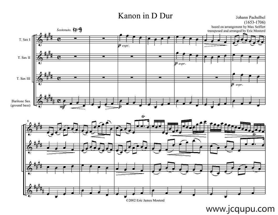 Kanon in D Dur（卡农四重奏）简谱