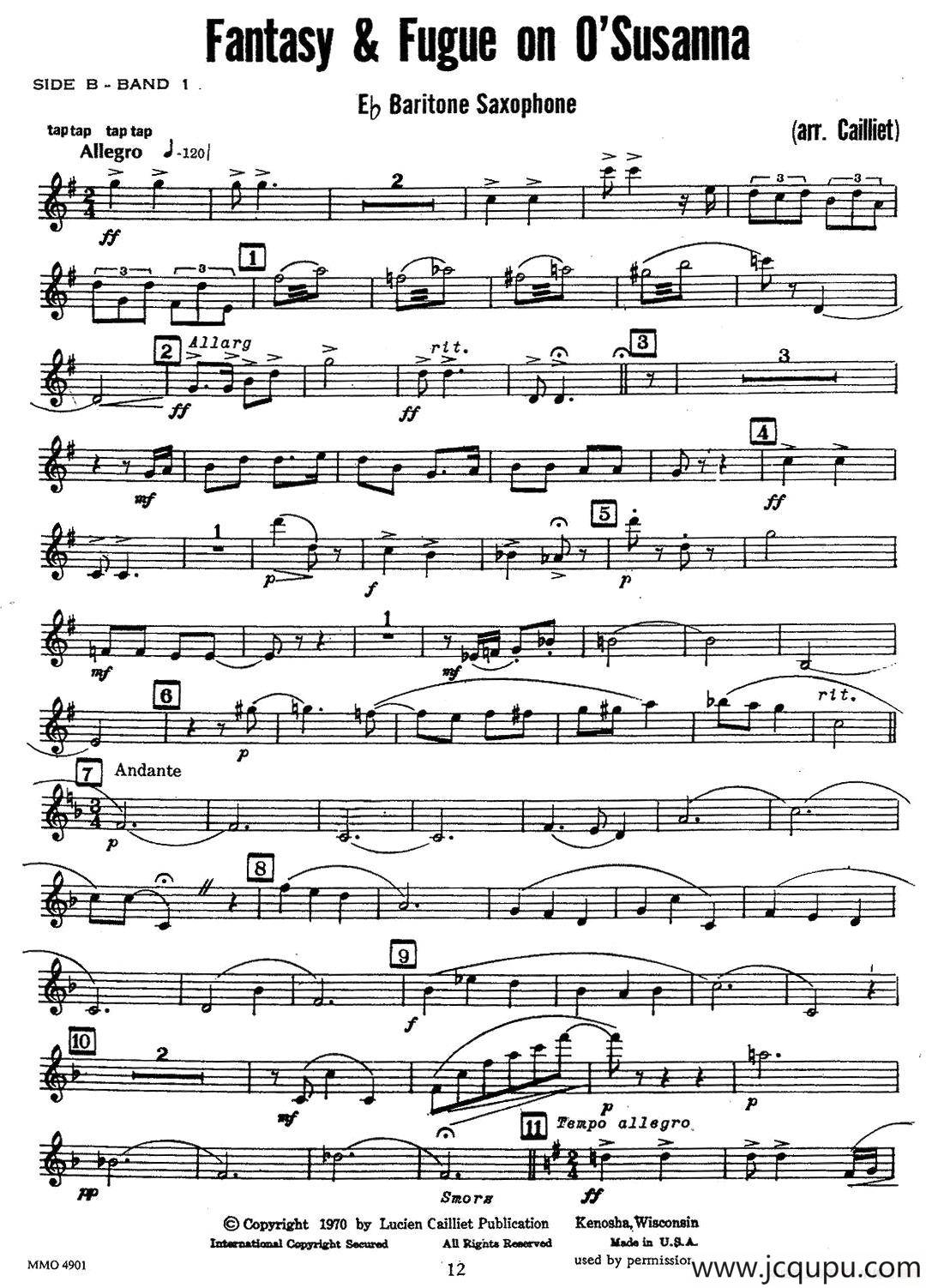 赋格曲-苏珊娜（四重奏 baryton —上低音萨克斯分谱）简谱