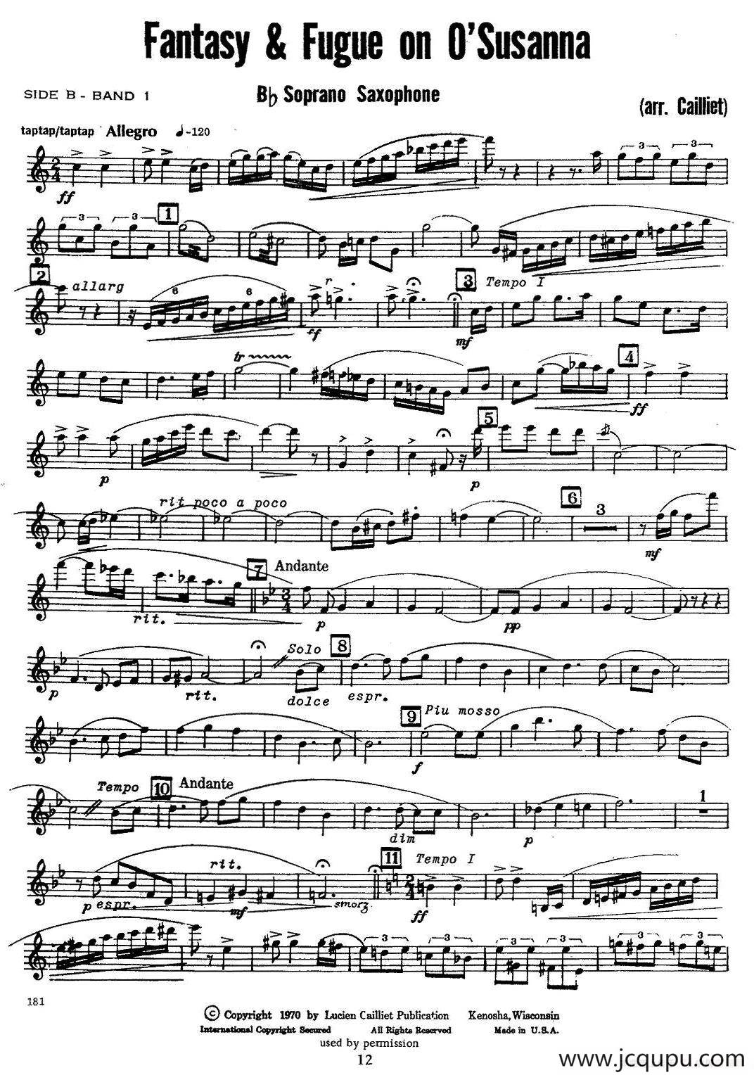 赋格曲-苏珊娜（四重奏 soprano—高音萨克斯分谱）简谱