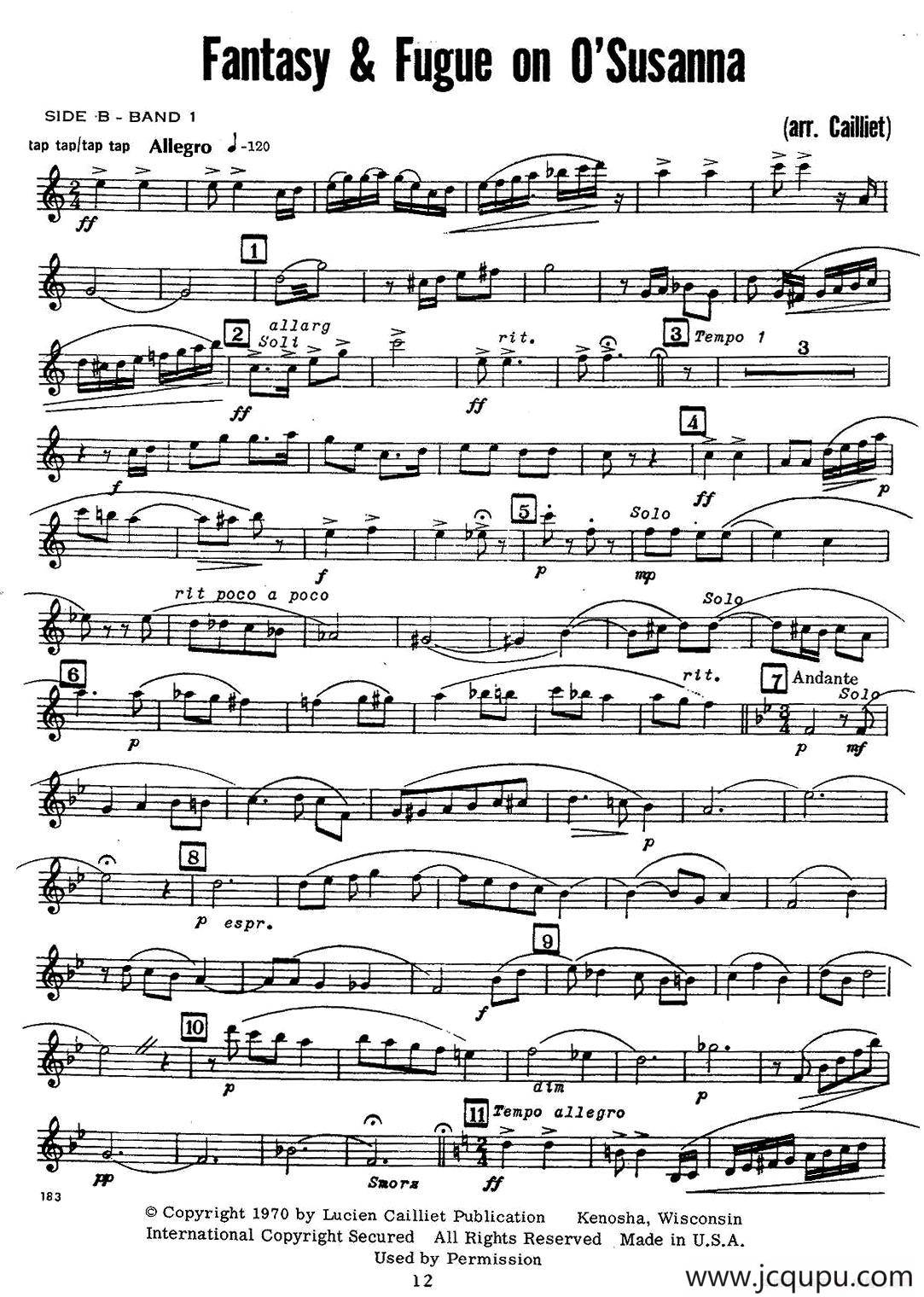 赋格曲-苏珊娜（四重奏 tenor —次中音萨克斯分谱）简谱