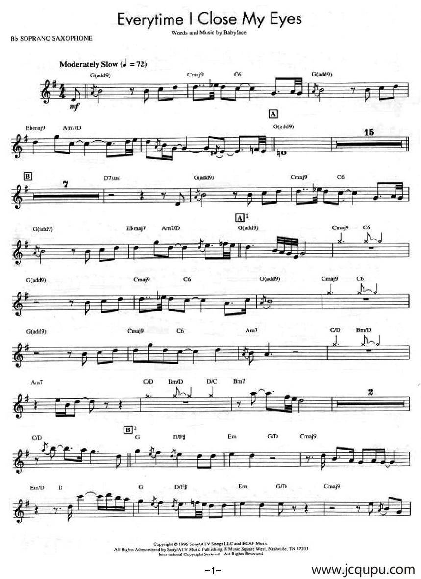Everytime l Close My Eyes简谱