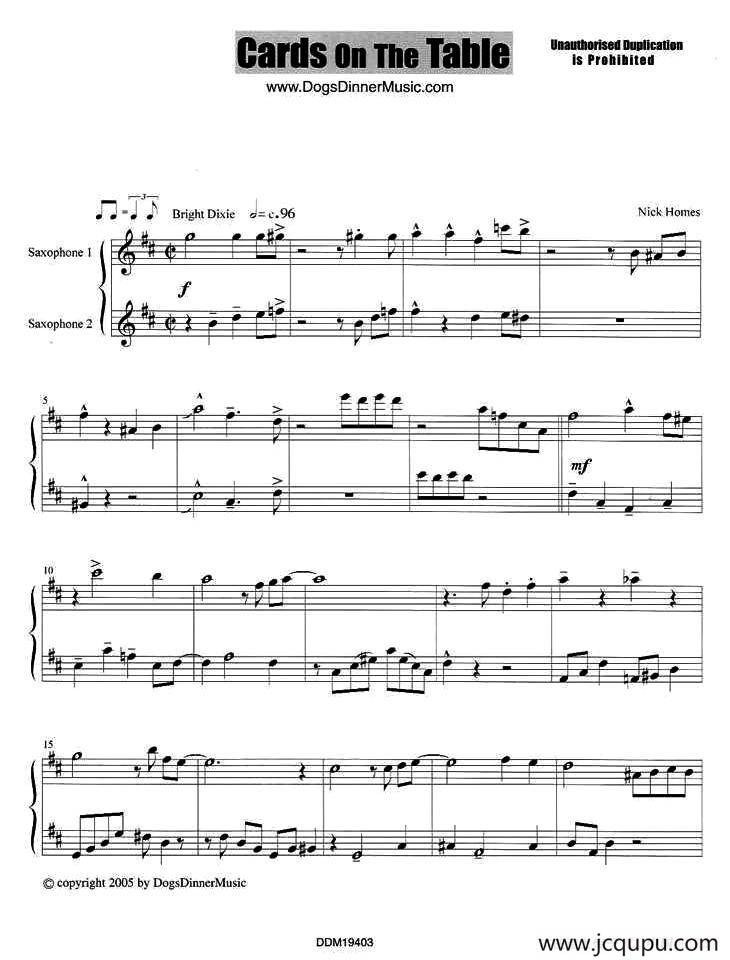 Cards On The Table（二重奏）简谱