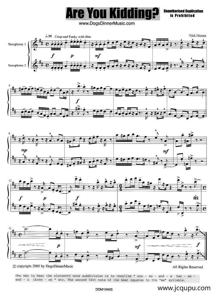 Are You Kidding（二重奏）简谱