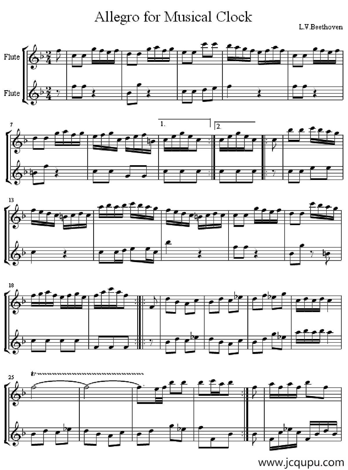 Allegro for Musical Clock（二重奏）简谱