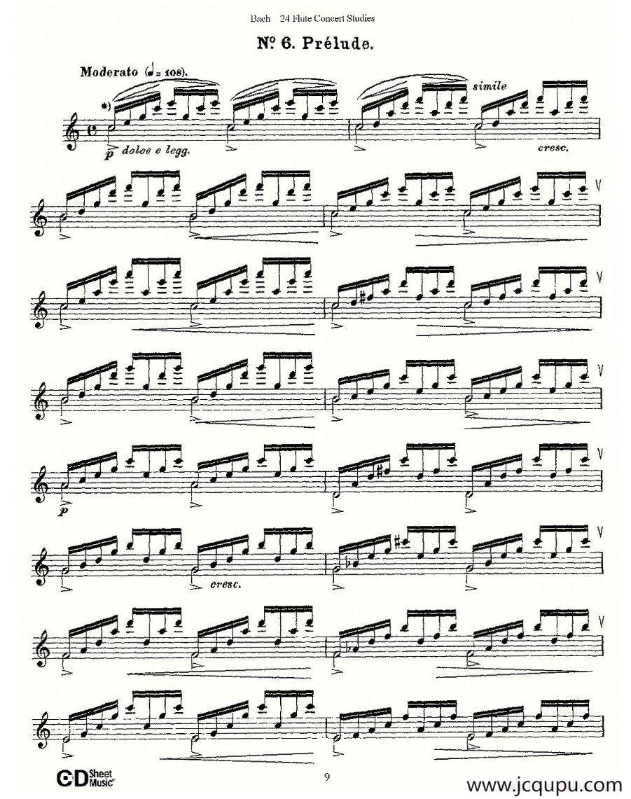 Bach-24 Flutc Concert Studies 之6—10（巴赫—24首长笛音乐会练习曲）简谱