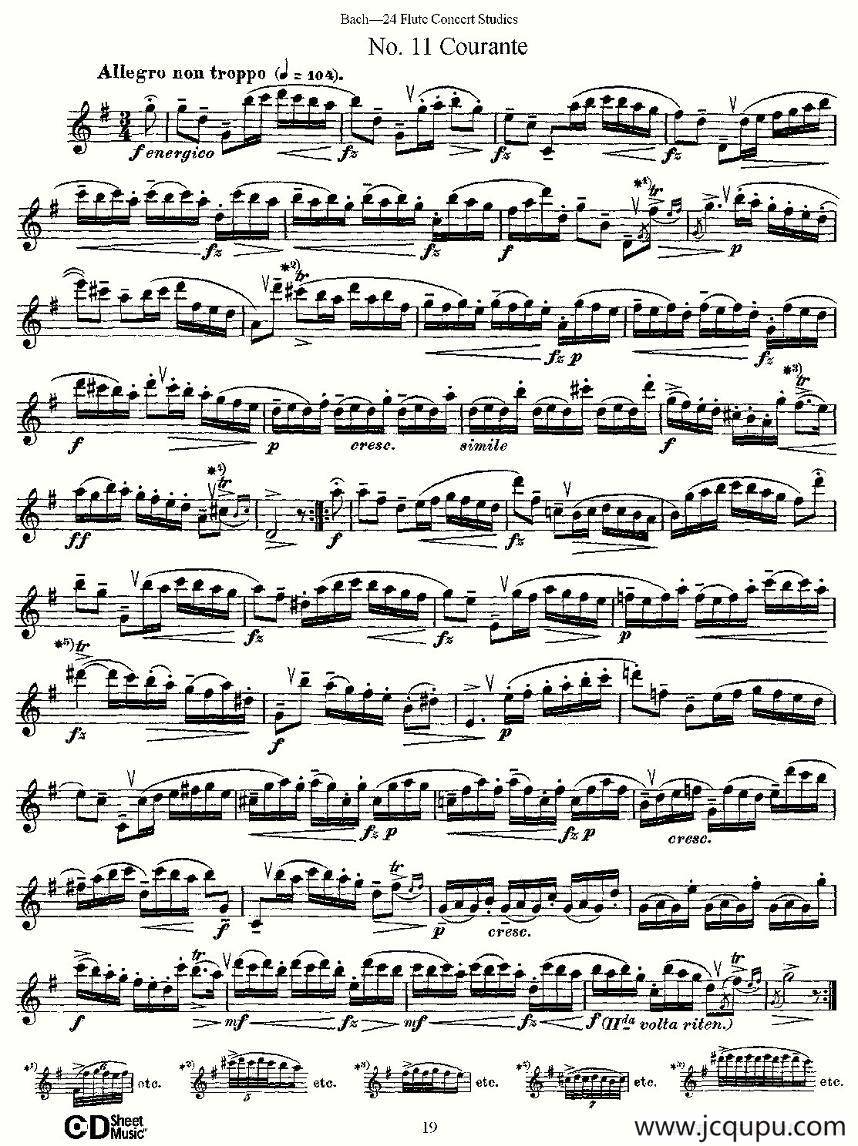 Bach-24 Flutc Concert Studies 之11—15（巴赫—24首长笛音乐会练习曲）简谱