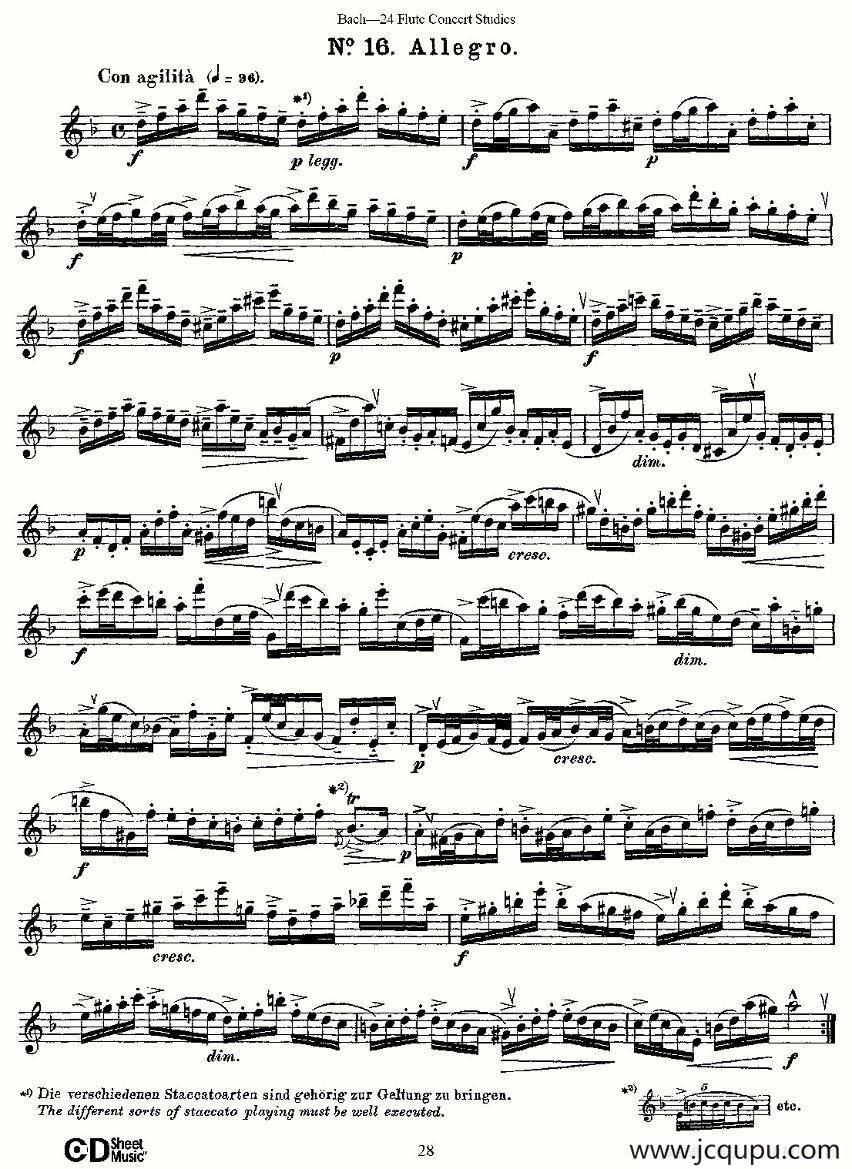 Bach-24 Flutc Concert Studies 之16—19（巴赫—24首长笛音乐会练习曲）简谱