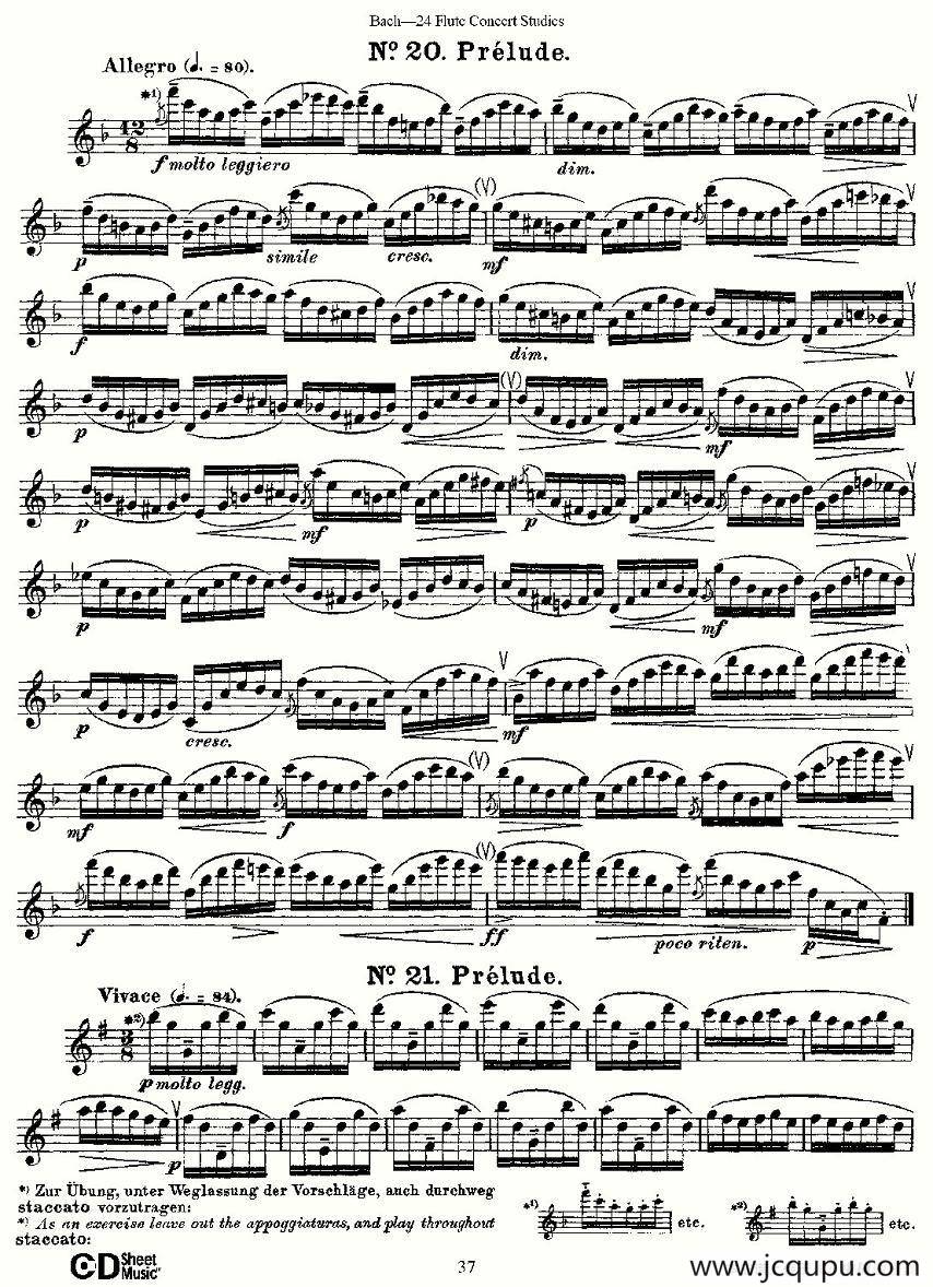 Bach-24 Flutc Concert Studies 之20—24（巴赫—24首长笛音乐会练习曲）简谱