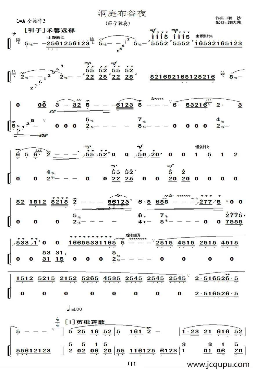 洞庭布谷夜简谱