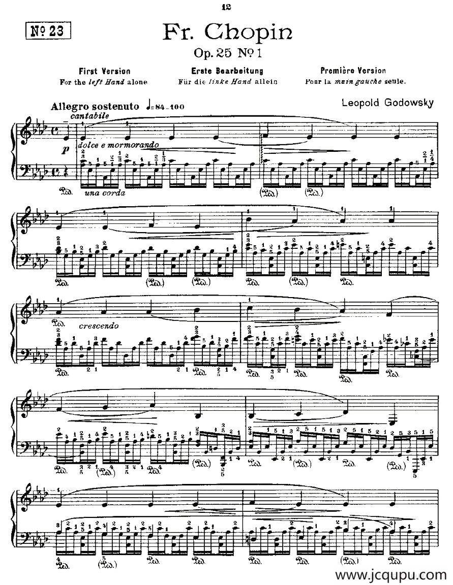 肖邦《练习曲》Fr.Chopin Op.25 No1-1简谱