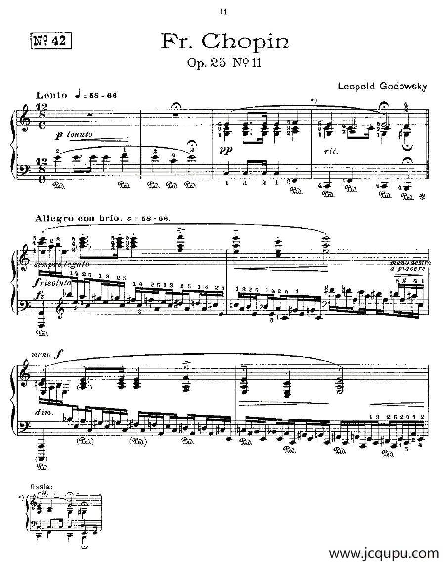 肖邦《练习曲》Fr.Chopin Op.25 No11简谱