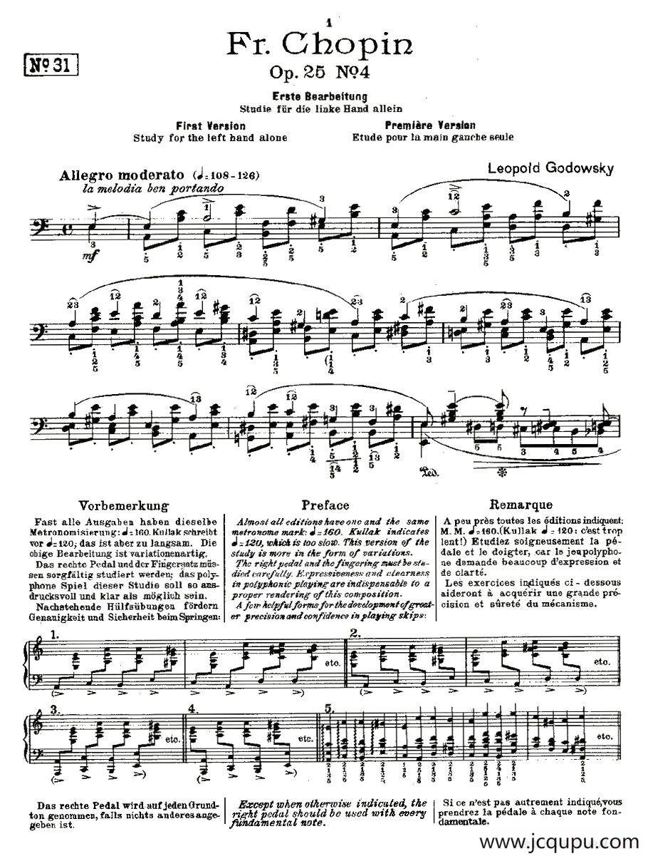 肖邦《练习曲》Fr.Chopin Op.25 No4-1简谱