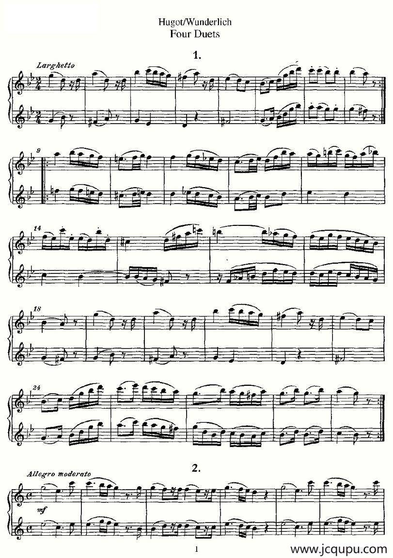 Hugot/Wunderlich Four Duets（四首二重奏）简谱