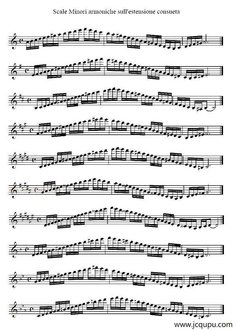 Scale Minori armoniche sull'estensione consueta简谱