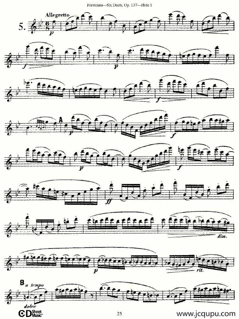 Six Duets, Op.137 之五（二重奏 六首作品 137号）简谱