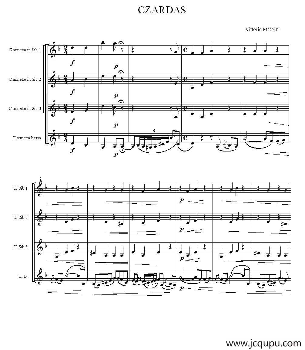 查尔达斯舞曲（四重奏）简谱