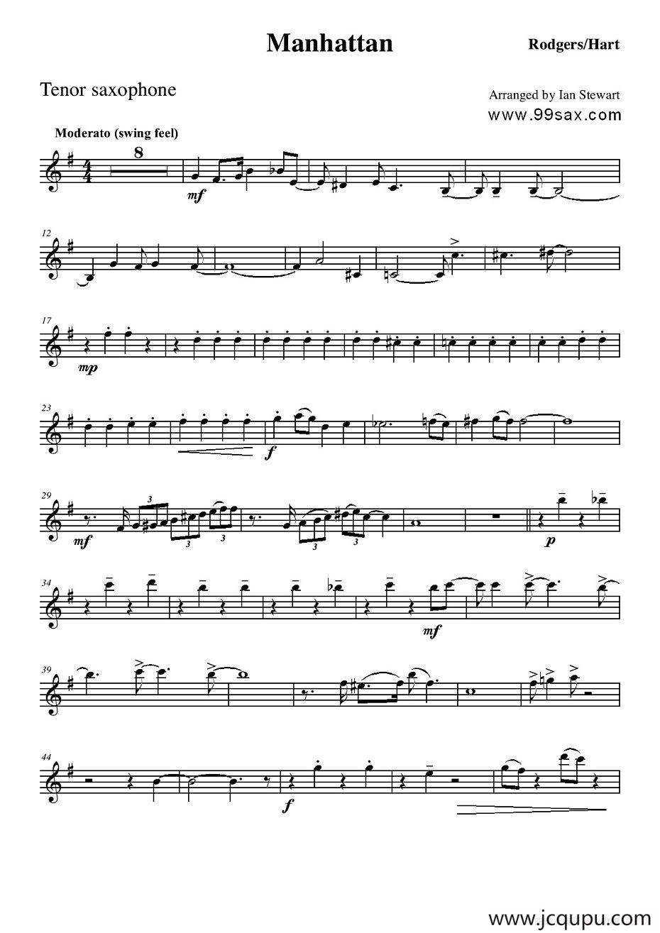 Manhattan Tenor Sax（四重奏次中音萨克斯分谱）简谱