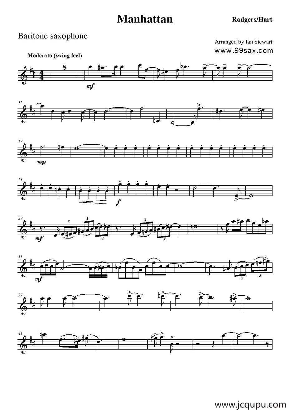 Manhattan Baritone Sax（四重奏上低音萨克斯分谱）简谱