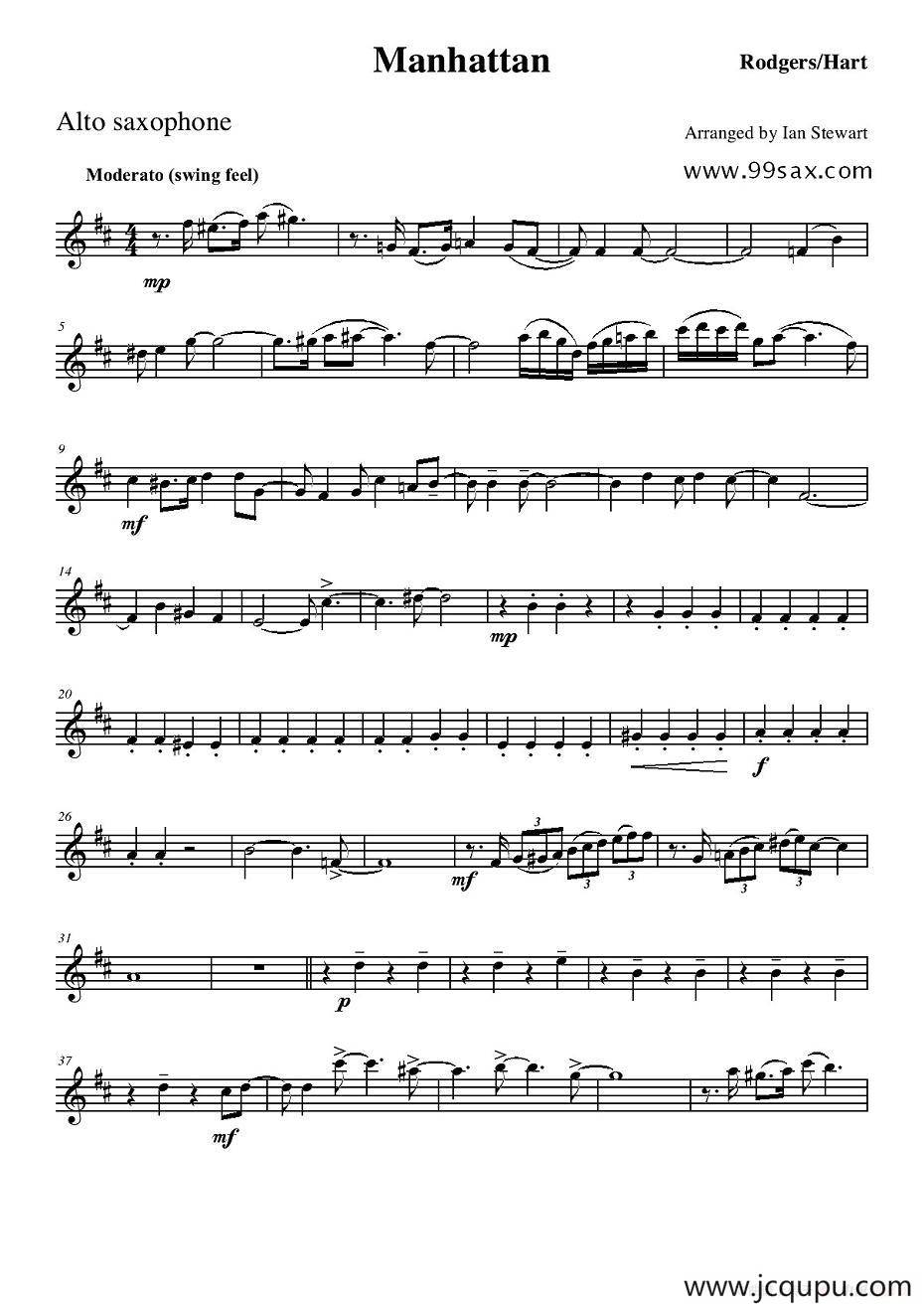 Manhattan Alto Sax（四重奏中音萨克斯分谱）简谱