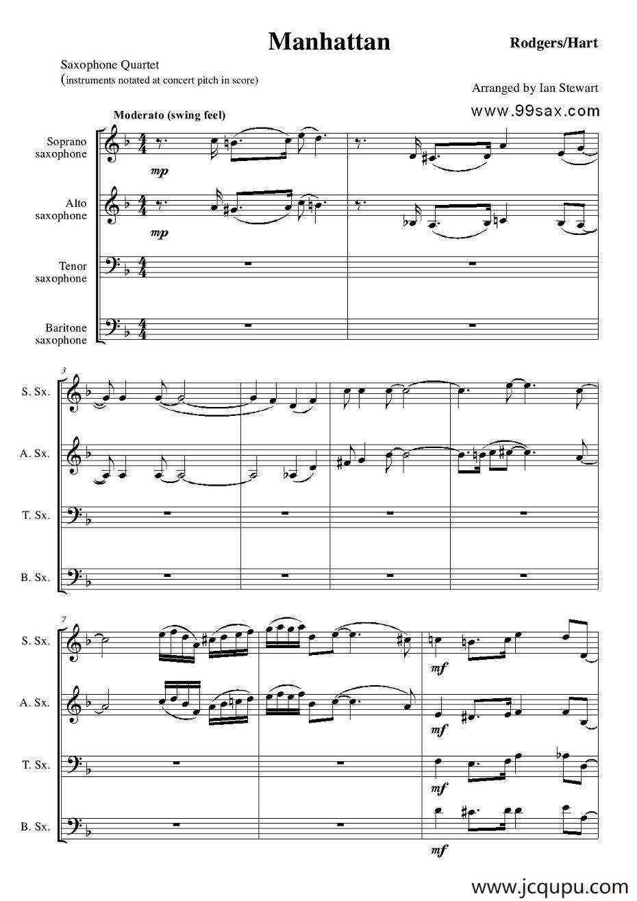 Manhattan score（四重奏）简谱