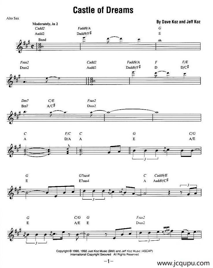 Dave Koz - Castle of dreams（原版中音萨克斯谱）简谱