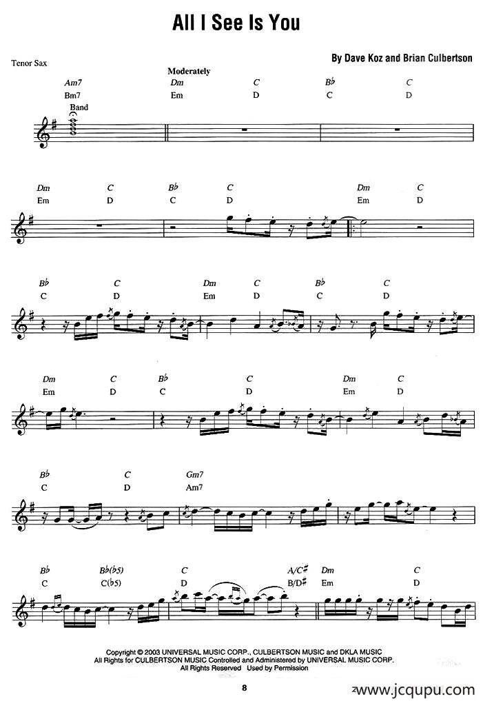 Dave Koz - All I see is you（原版次中萨克斯谱）简谱
