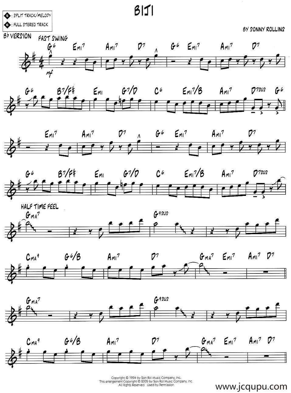 BIJI（jazz系列萨克斯谱）简谱