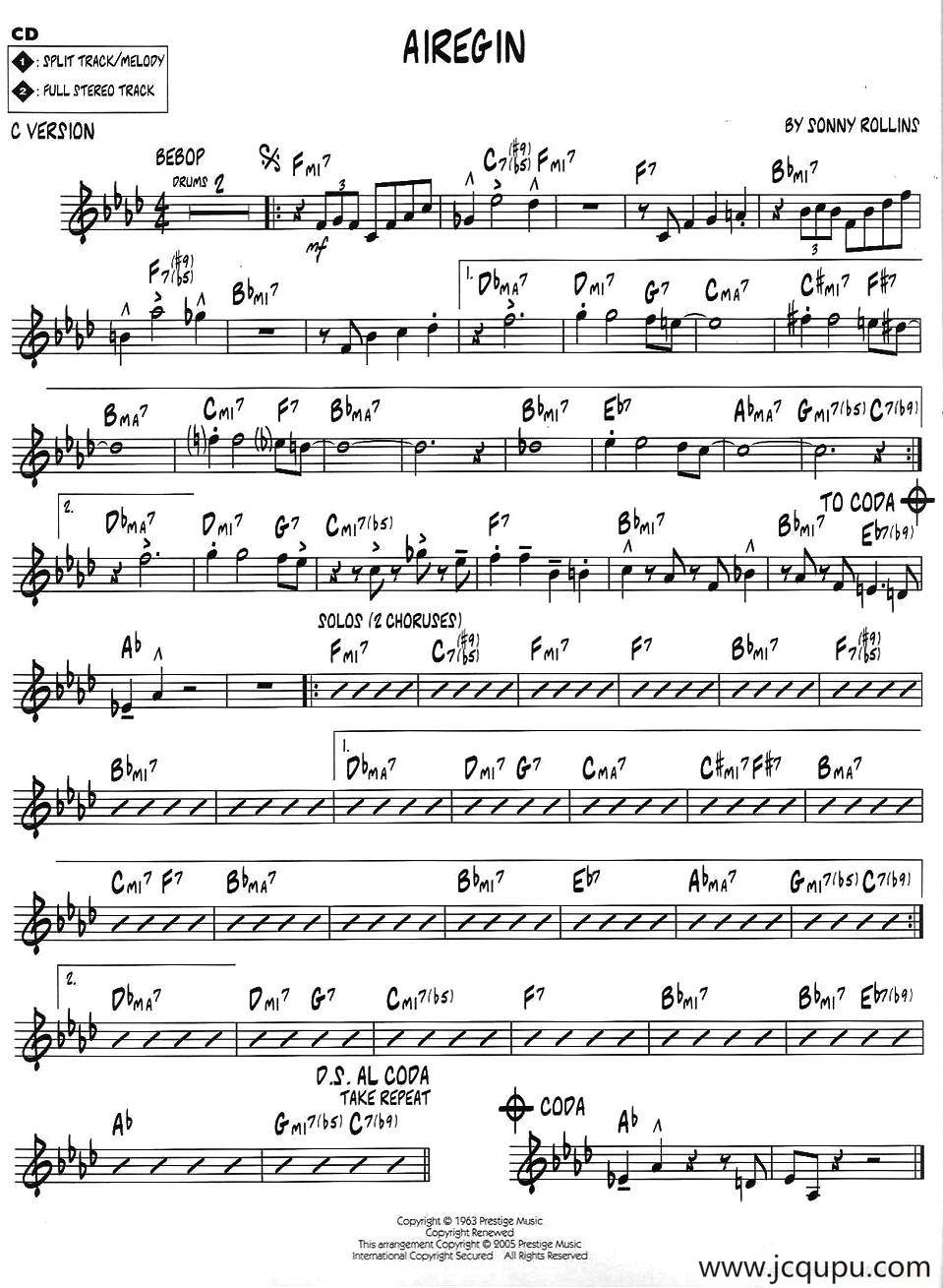 AIREGIN（jazz系列萨克斯谱）简谱