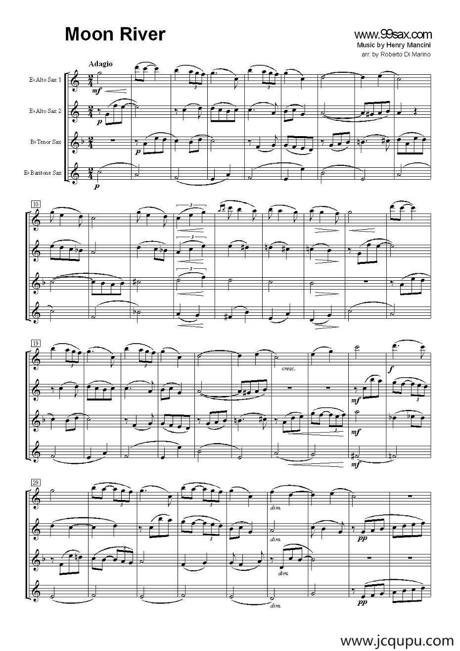 Moon River（月亮河）（四重奏）简谱