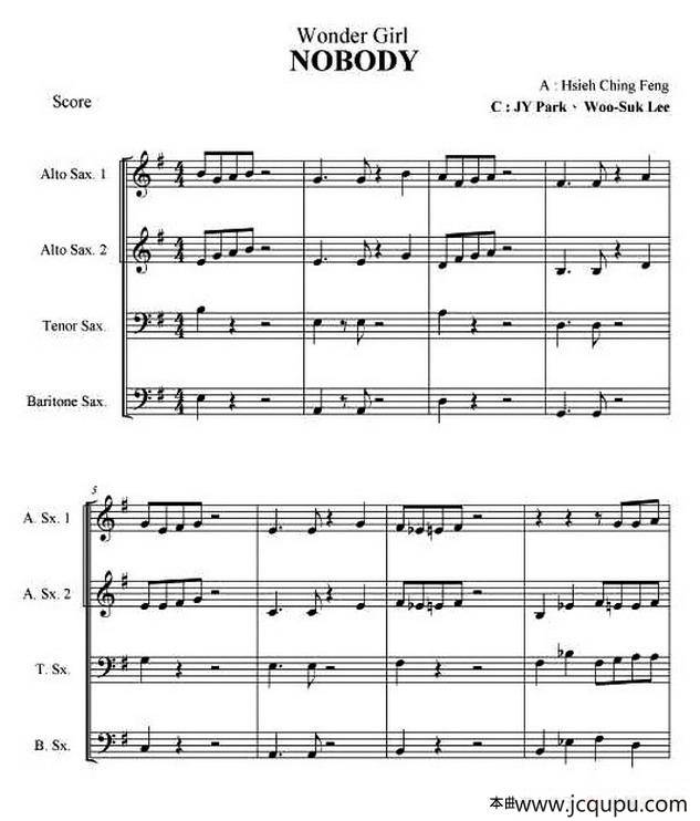 nobody（四重奏总谱）简谱