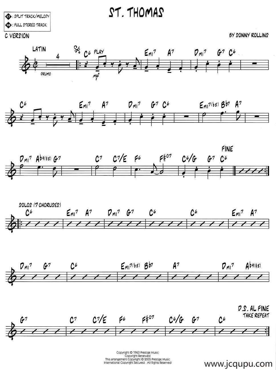 ST. THOMAS（jazz系列萨克斯谱）简谱