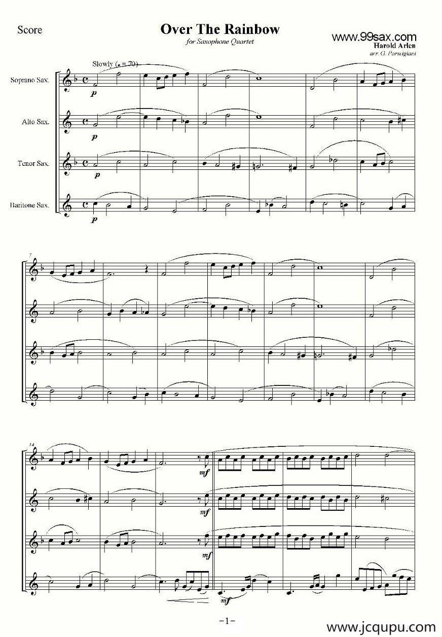 Over The Rainbow（四重奏）简谱