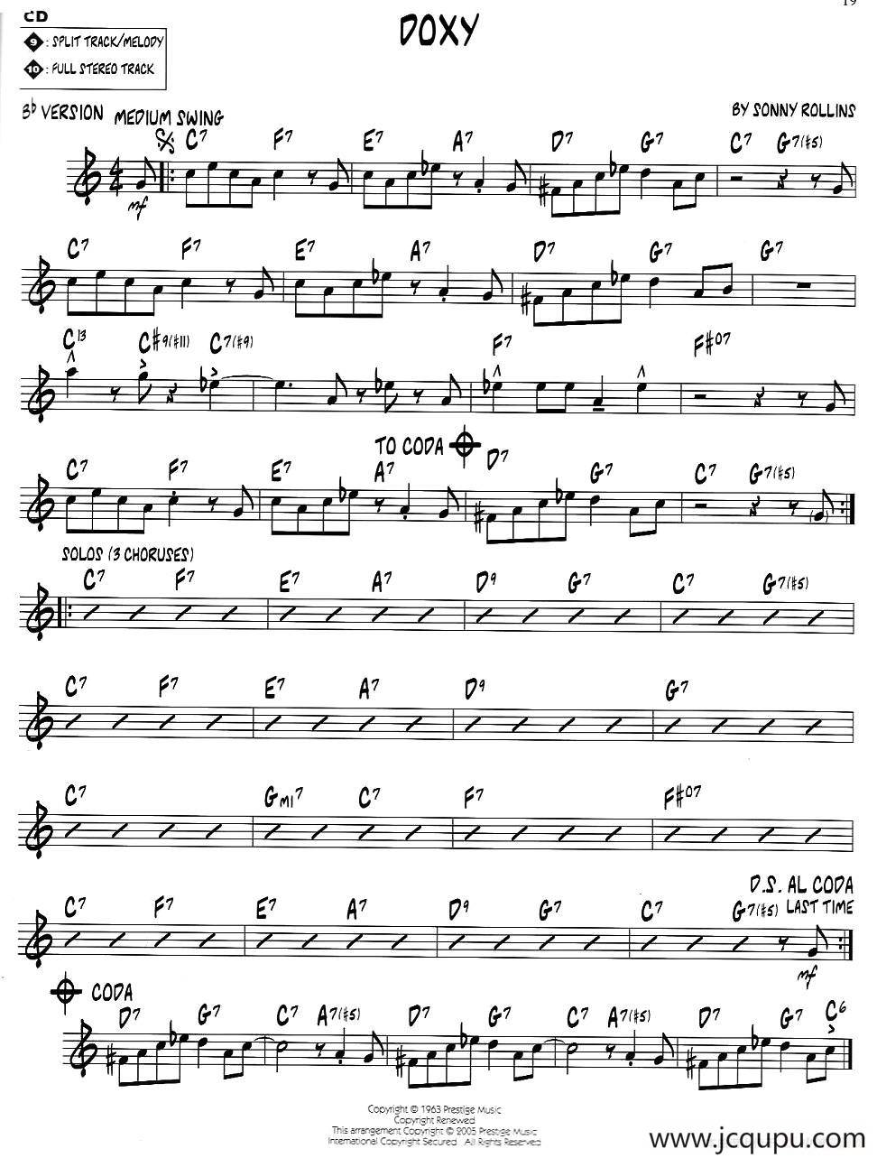 DOXY（jazz系列萨克斯谱）简谱