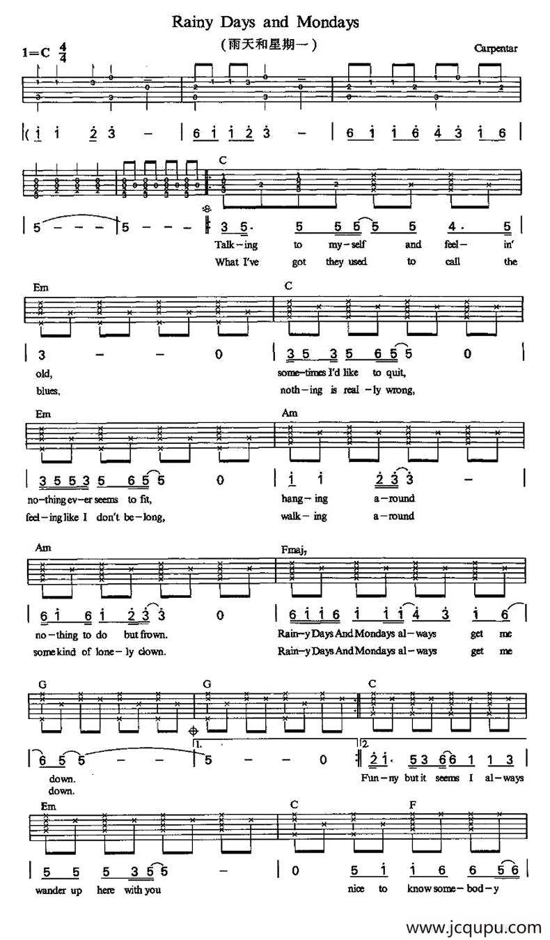 Rainy Daye and Mondays（雨天和星期一）简谱