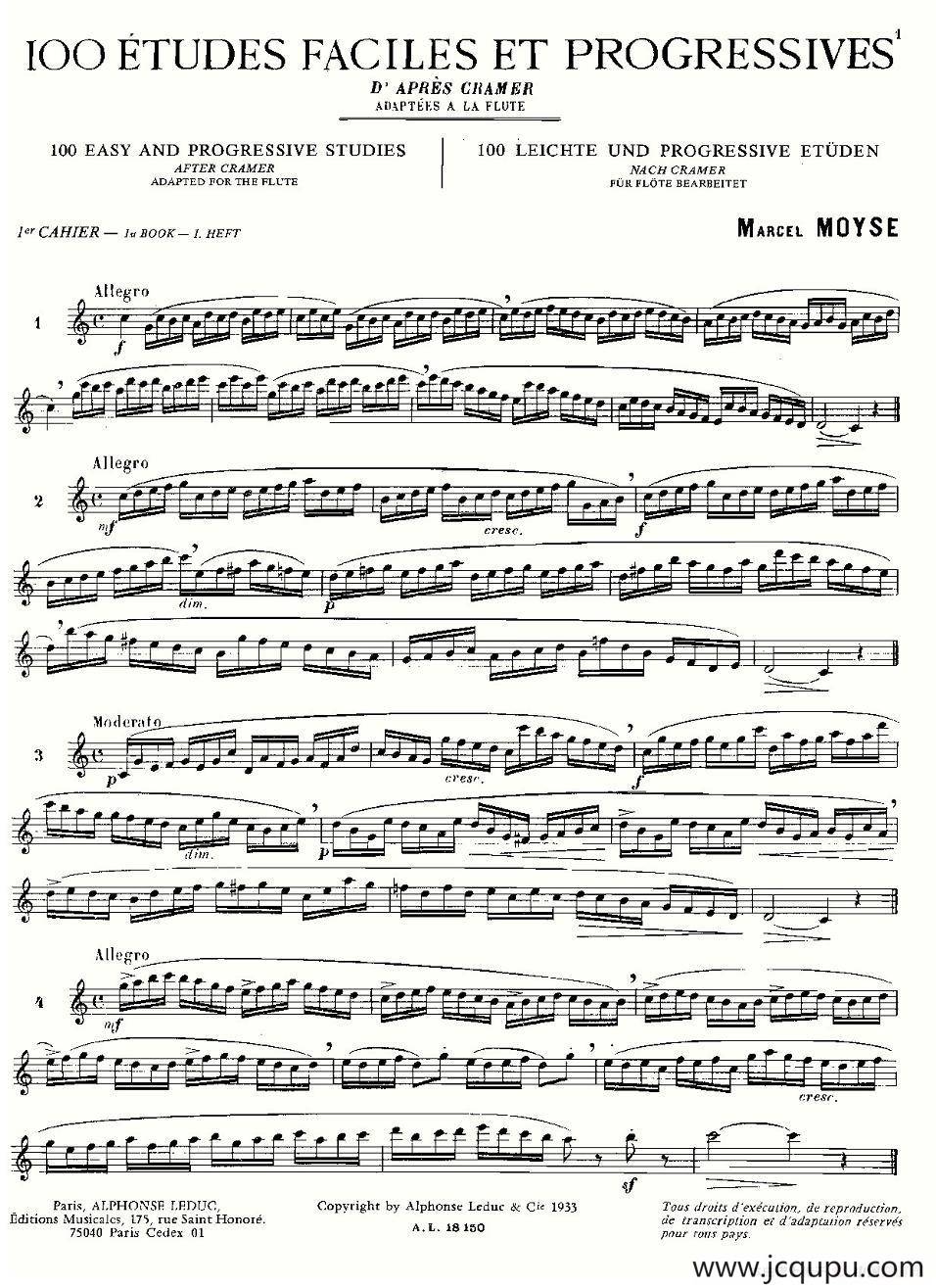 moyse - 100首练习曲之1—14简谱