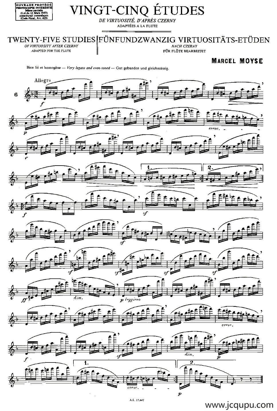 Moyse - 25 Studies after Czerny flute [6]（25首改编自车尔尼作品的练习曲）简谱