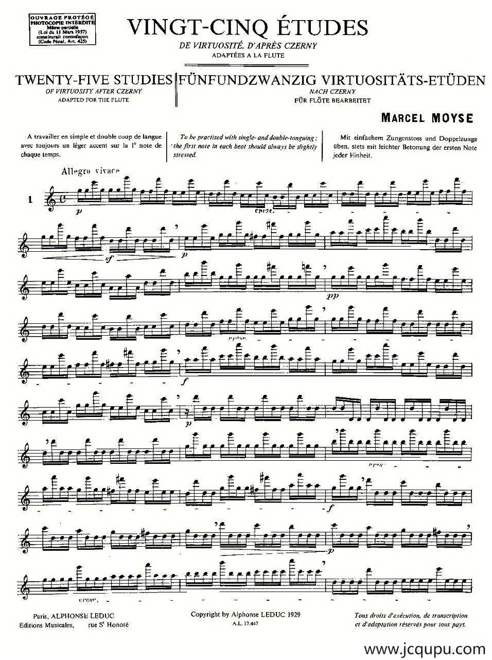 Moyse - 25 Studies after Czerny flute [1]（25首改编自车尔尼作品的练习曲）简谱