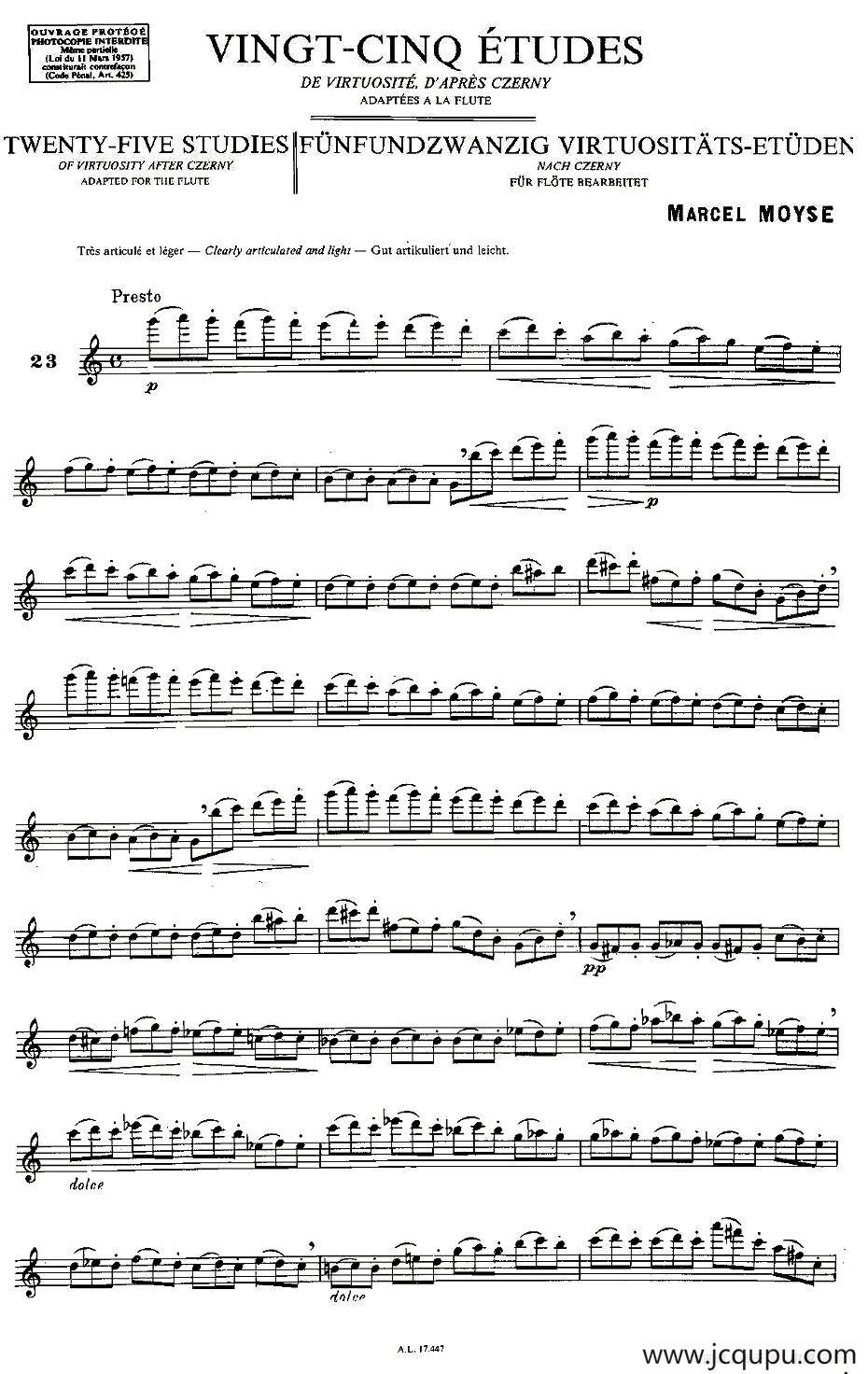 Moyse - 25 Studies after Czerny flute 之23（25首改编自车尔尼作品的练习曲）简谱