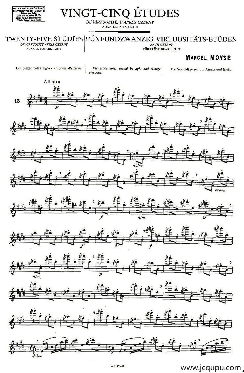 Moyse - 25 Studies after Czerny flute 之15（25首改编自车尔尼作品的练习曲）简谱