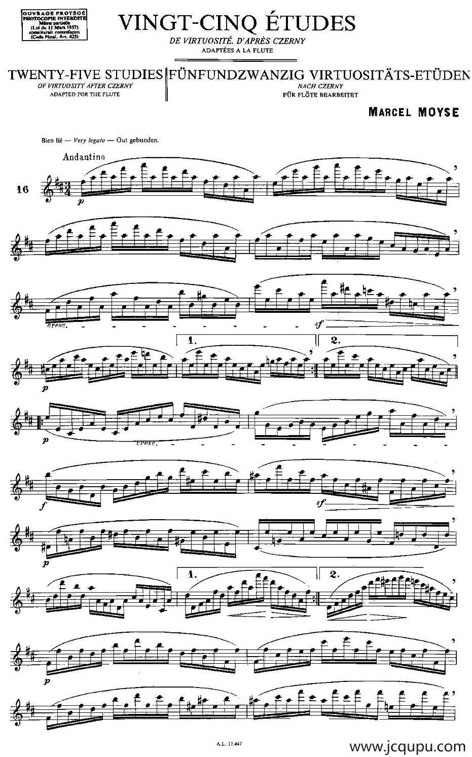 Moyse - 25 Studies after Czerny flute 之16（25首改编自车尔尼作品的练习曲）简谱