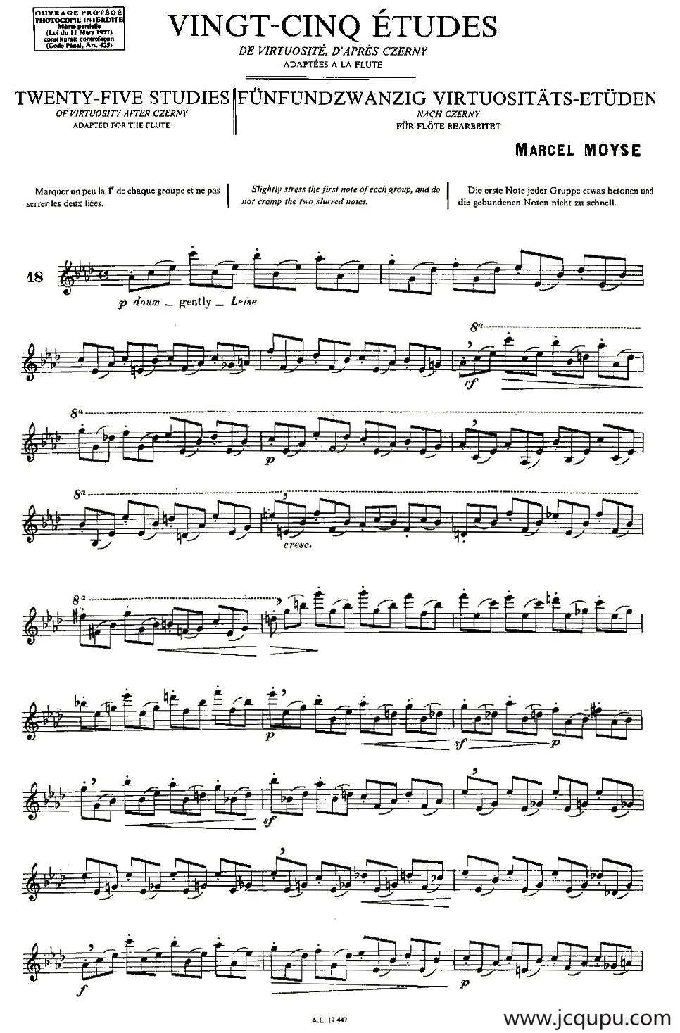 Moyse - 25 Studies after Czerny flute 之18（25首改编自车尔尼作品的练习曲）简谱