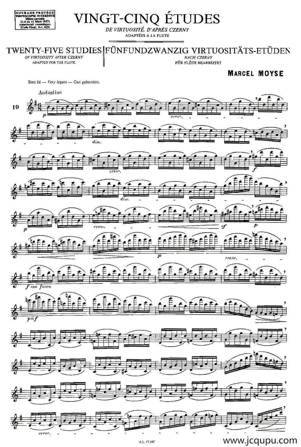 Moyse - 25 Studies after Czerny flute 之19（25首改编自车尔尼作品的练习曲）简谱