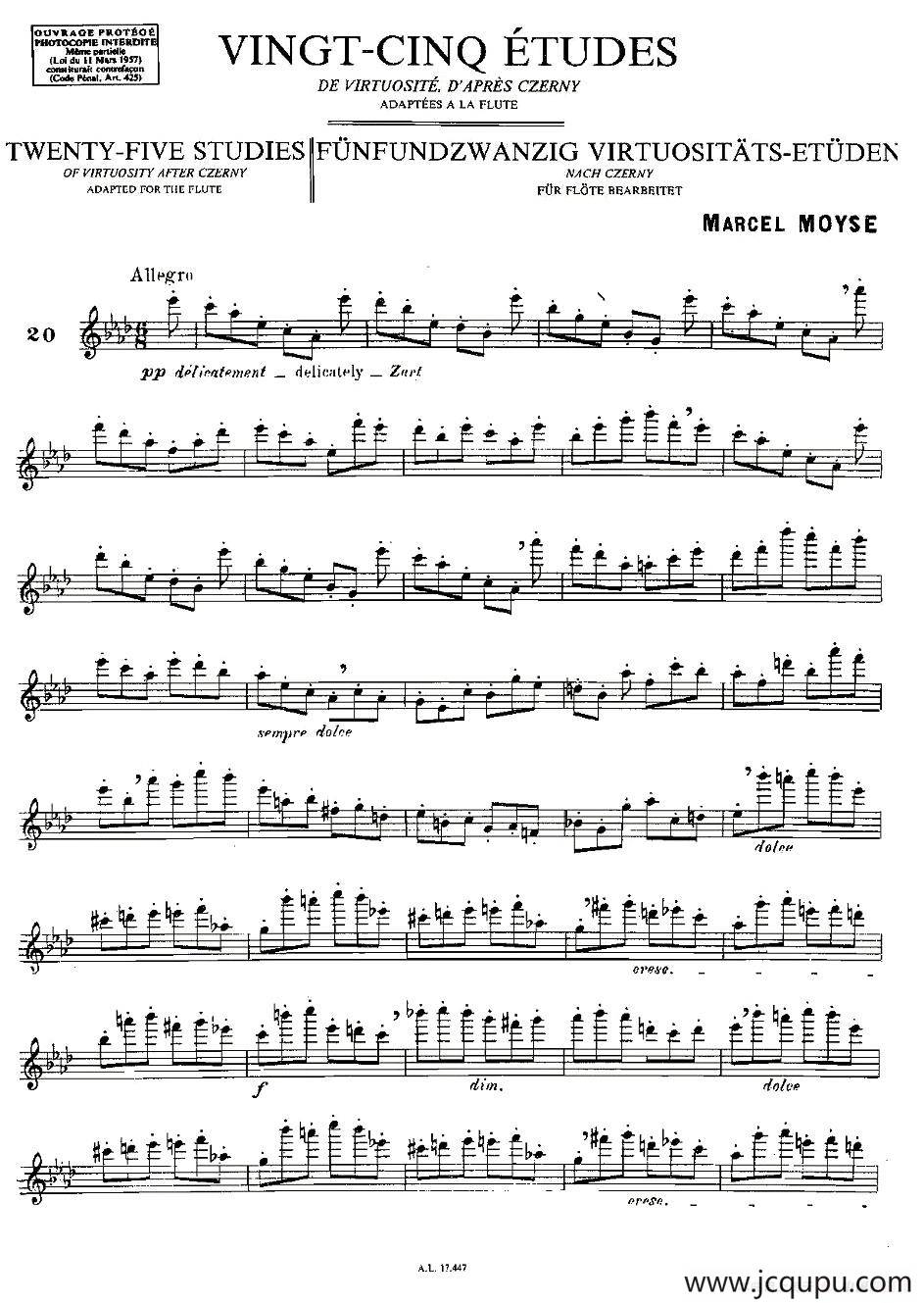 Moyse - 25 Studies after Czerny flute 之20（25首改编自车尔尼作品的练习曲）简谱