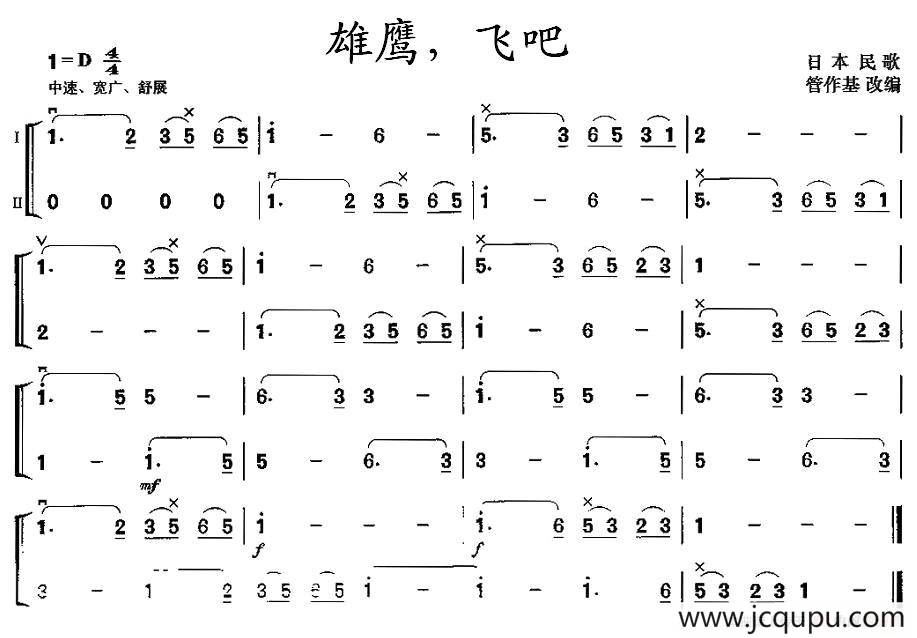 雄鹰，飞吧（二胡二重奏）简谱