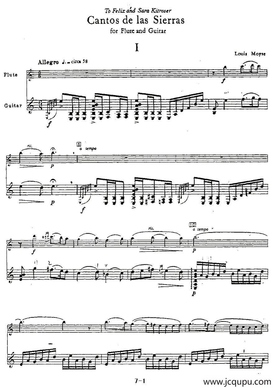 Cantos sierras（山脉之歌）（长笛+吉他）简谱