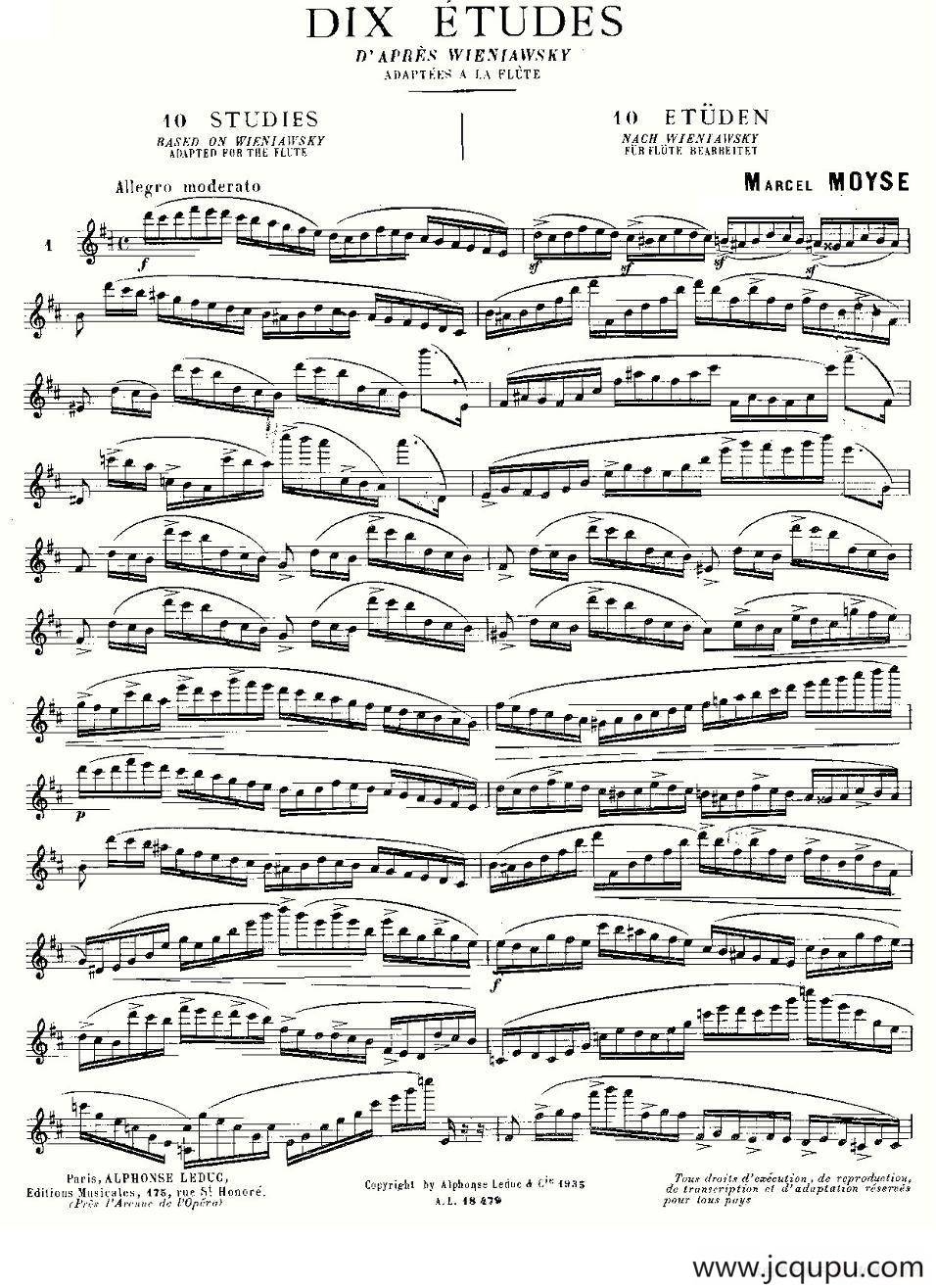 基于维尼亚夫斯基练习曲的10首长笛练习曲之1（Moyse - 10 Studies After Wieniawski）简谱