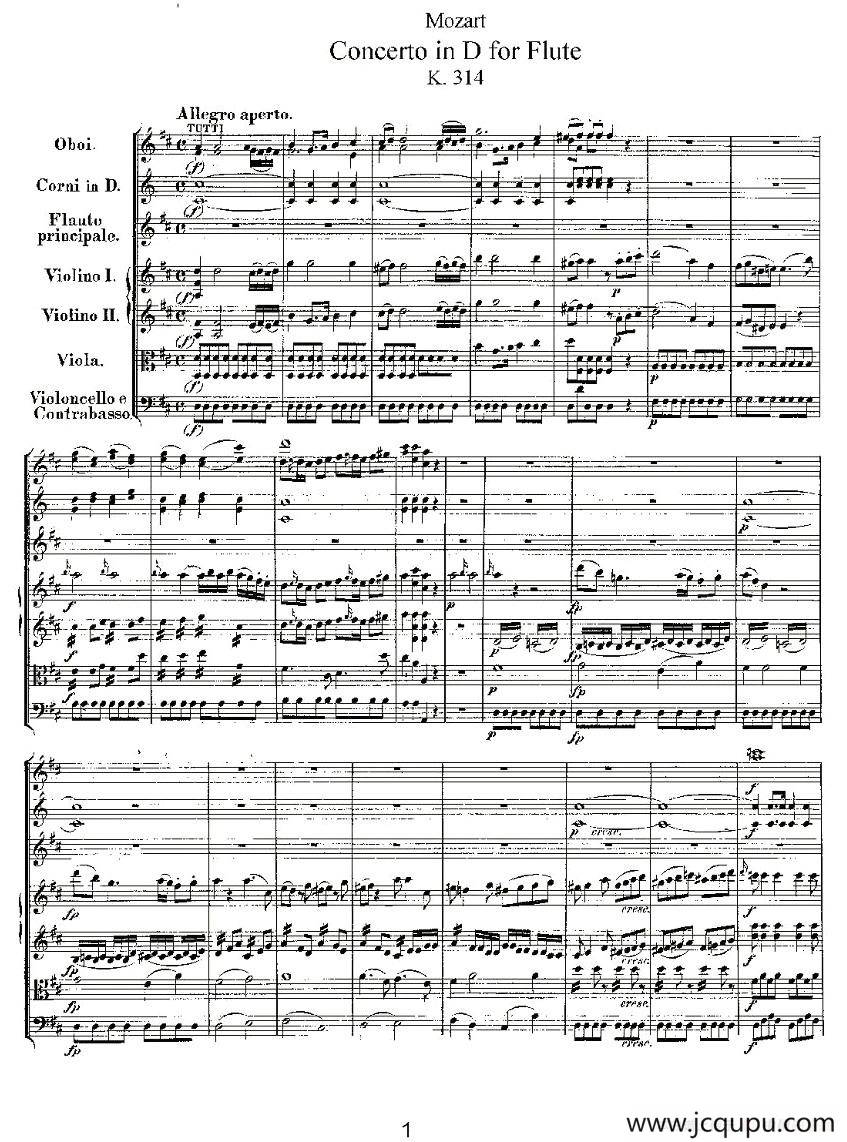 Concerto in D for Flute, K.314（D大调长笛协奏曲）简谱