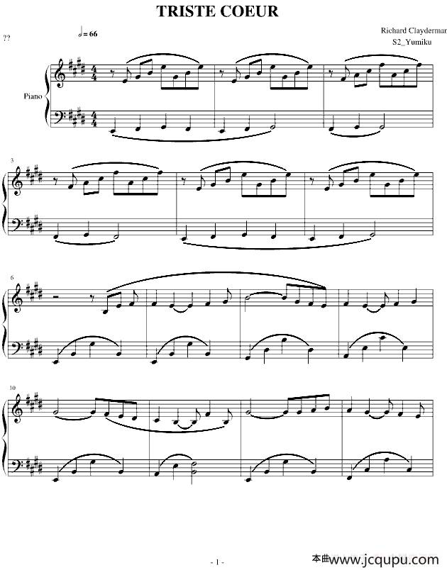 TRISTE COEUR （午后的出发）简谱