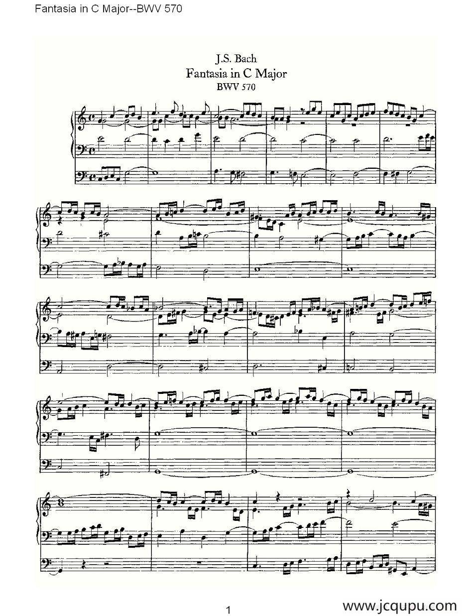  Fantasia in C Major--BWV 570 （管风琴谱）简谱